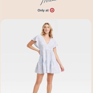 Universal Thread Light Blue Leaf Print Mini Dress